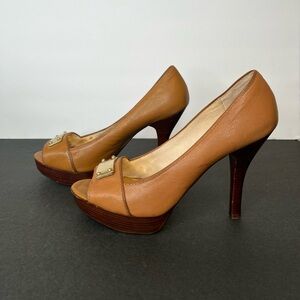 Michael Kors Peep Toe Platform Leather Heels, 8.5